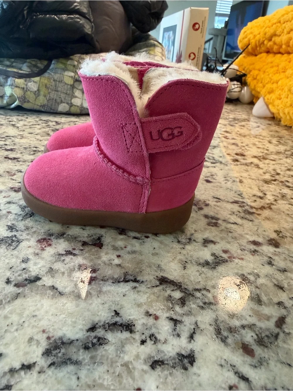 UGG Pink Suede Infant Boots with Shearling Trim
